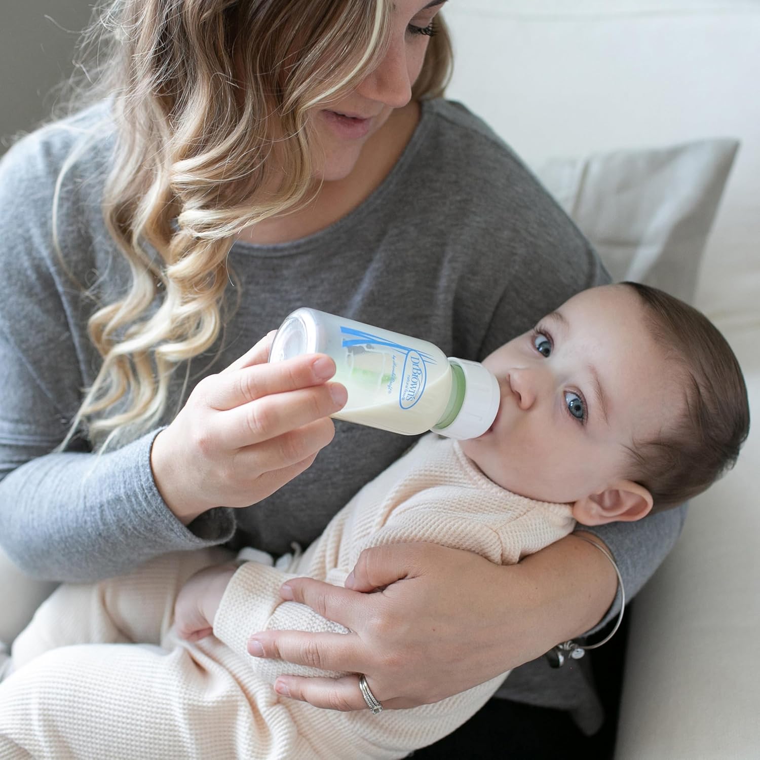 Dr. Brown's Anti-Colic Options+ schmale Glas-Babyflasche mit langsamem Trinksauger Stufe 1, BPA-frei, 120 ml, 0 m+, 1 Packung
