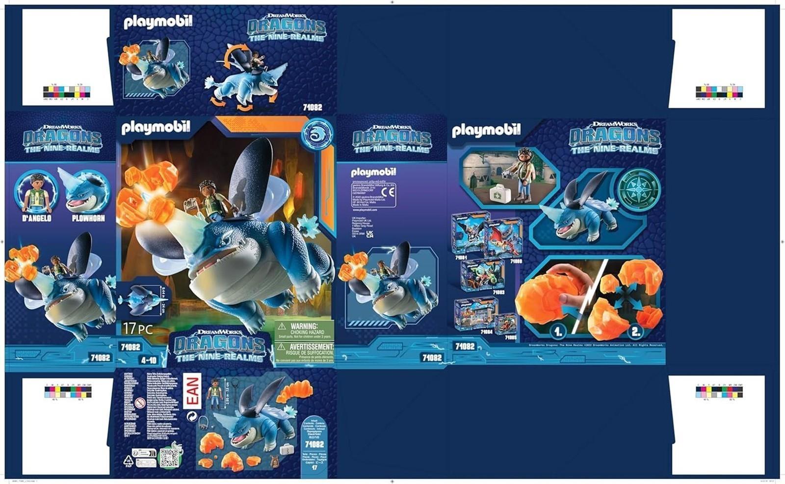 PLAYMOBIL DreamWorks Dragons 71082 Dragons: The Nine Realms - Plowhorn & D'Angelo, Dragons-Figur und Spielzeug-Drache mit Hörnern, Spielzeug für Kinder ab 4 Jahren