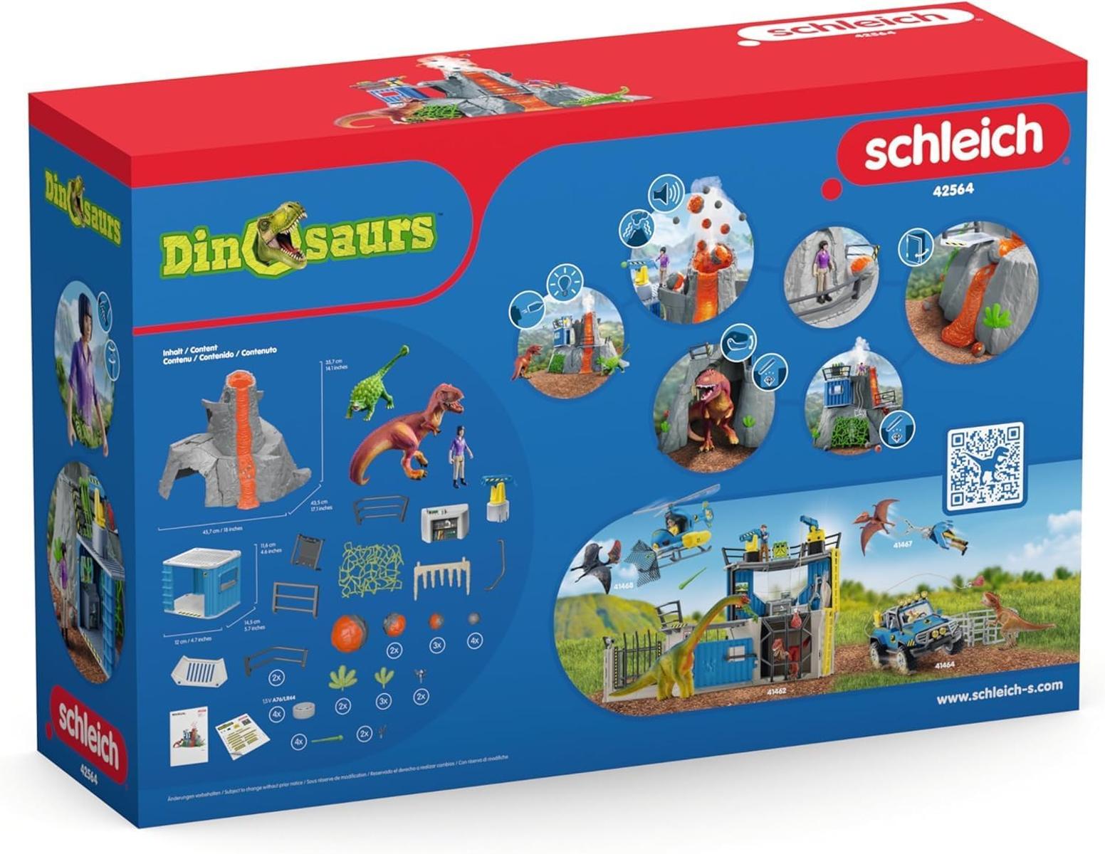 schleich DINOSAURS | Große Vulkan Expedition 42564 | Set inkl. Vulkan mit Ausbruchsfunktion, Yuki, 2 Dino Figuren | tolles Geschenk für Mädchen und Jungen | Dinosaurier Spielzeug ab 3 Jahre | 60 Teile