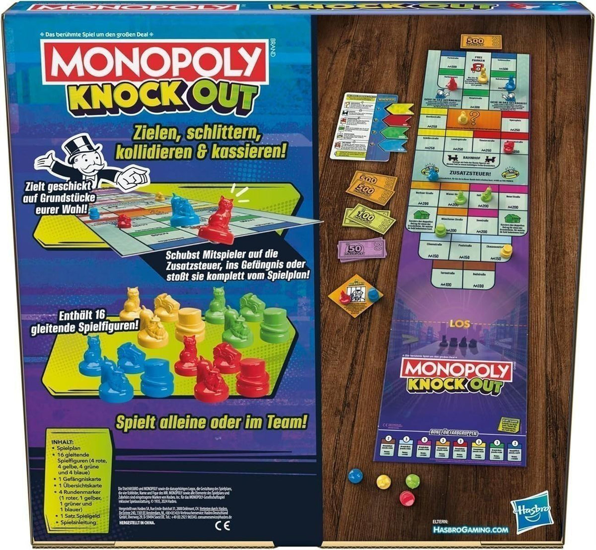 Monopoly Knockout, die extra Harte Version des klassischen Spiels, schnelles Spiel auf dem Shuffleboard für bis zu 8 Spieler, für die ganze Familie
