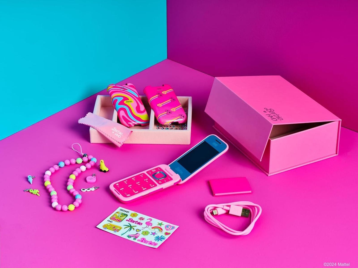 HMD kompatibel mit Barbie Phone Flip Klapphandy (2,8" Display, 0,3 MP Kamera, 64/128 MB, 1450 mAh, 4G) Power Pink