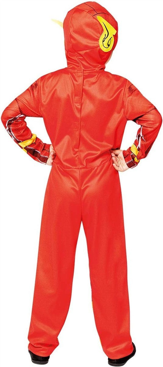 Amscan - Kinderkostüm The Flash, bedruckter Overall mit Kopfbedeckung, 100 % recycelte Materialien, Serie, DC Super Heroes, Motto-Party, Karneval Größe 134 8-10 Jahre
