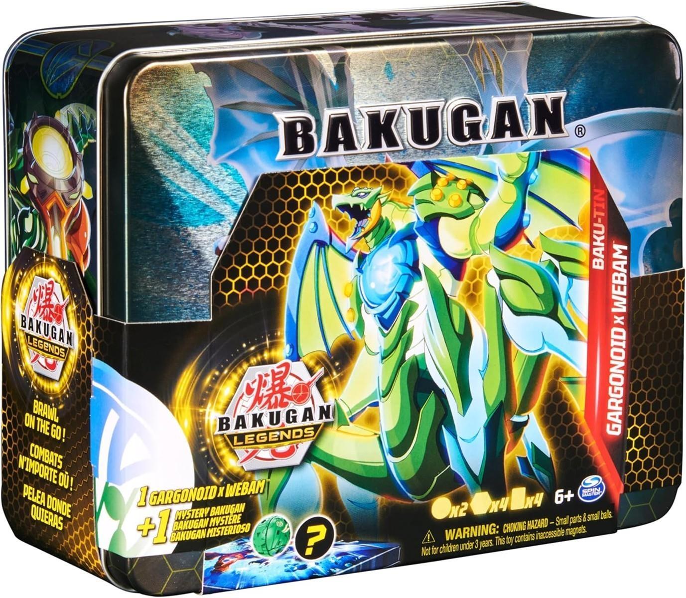 Bakugan 'Legends' 2023 Baku-Tin, hochwertige Metall-Aufbewahrungsbox mit exklusivem Fusions Gargonoid x Webam und einem weiteren Überraschungs-Ball, für Kinder ab 6 Jahren