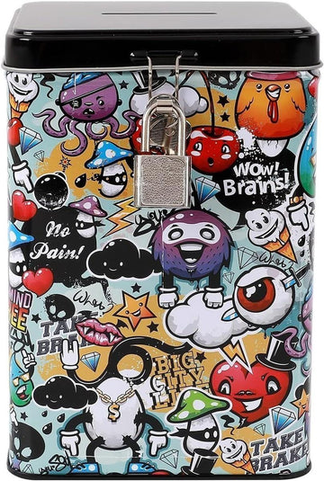 I-TOTAL® Spardose Vorhängeschloss Schlüssel Sparbüchse Metall Graffiti