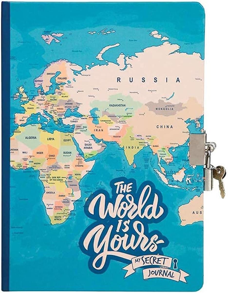 I-TOTAL ® Tagebuch Vorhängeschloss Schlüsseln 80 Seiten blue Maps