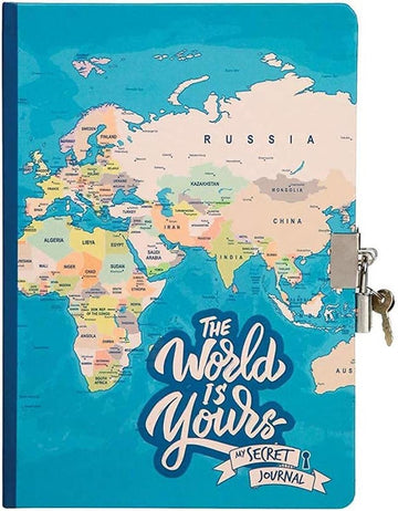 I-TOTAL ® Tagebuch Vorhängeschloss Schlüsseln 80 Seiten blue Maps