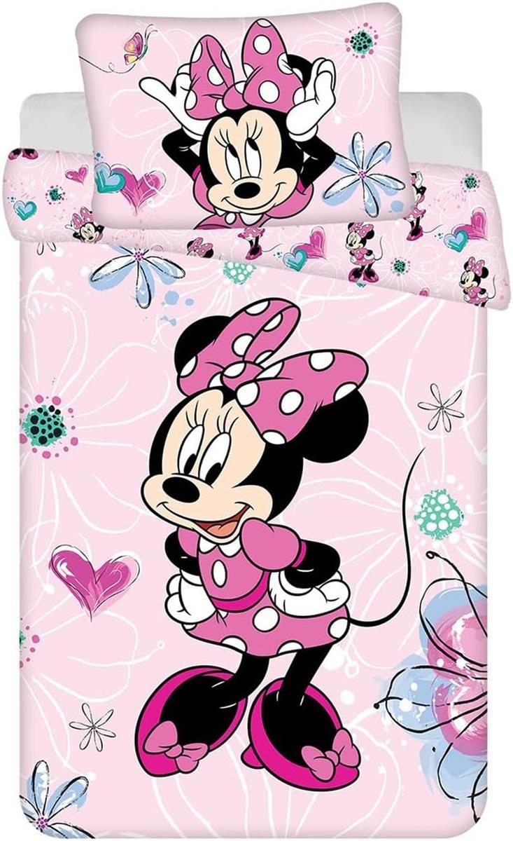 Jerry fabrics Minnie Mouse Bettwäsche Set Minnie Maus Flowers 02'' Baby Bettwäsche 100x135 + 40x60 cm, 100% Baumwolle