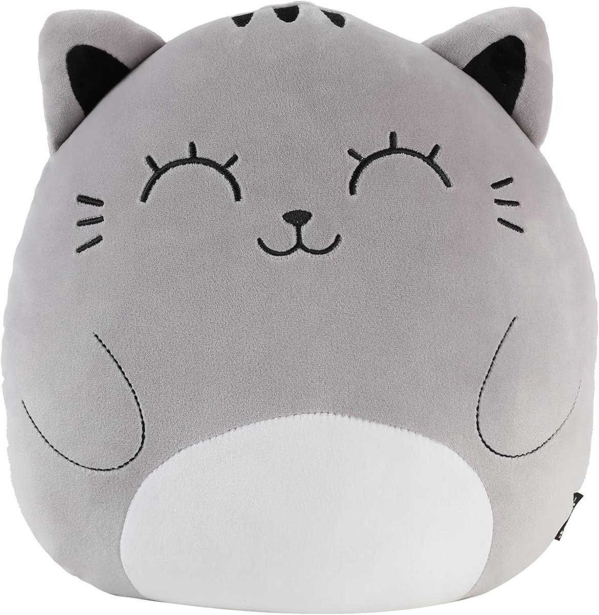 I-TOTAL ® - Dekokissen für Kinder/Wohnzimmer, Flauschiges Stoffkissen in Form graue Katze