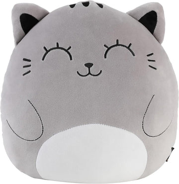 I-TOTAL ® - Dekokissen für Kinder/Wohnzimmer, Flauschiges Stoffkissen in Form graue Katze