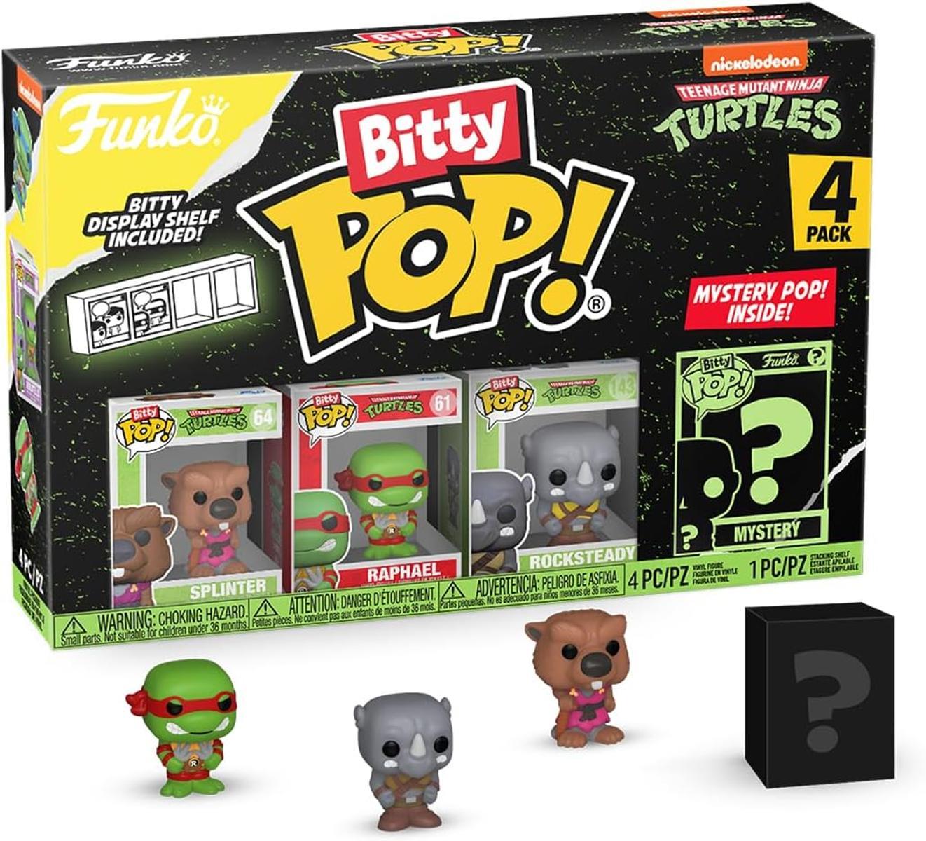 Funko Bitty Pop! Teenage Mutant Ninja Turtles - Splinter, Raphael, Rocksteady und eine Überraschungs-Mini-Figur - 0.9 Inch (2.2 cm) - TMNT Sammlerstück Stapelbares Display-Regal Inklusive - TV Fans