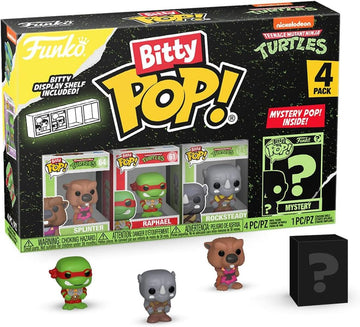 Funko Bitty Pop! Teenage Mutant Ninja Turtles - Splinter, Raphael, Rocksteady und eine Überraschungs-Mini-Figur - 0.9 Inch (2.2 cm) - TMNT Sammlerstück Stapelbares Display-Regal Inklusive - TV Fans