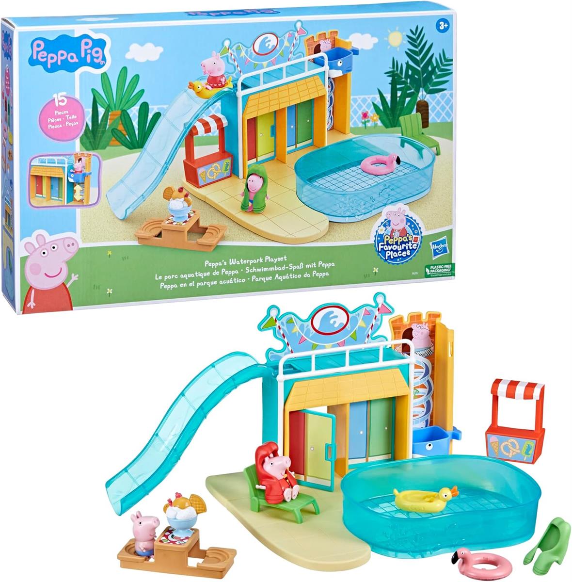 Peppa Pig Spielzeuge Schwimmbad-Spaß mit Peppa, Spielset mit 15 Teilen und 2 Figuren, Kinderspielzeug