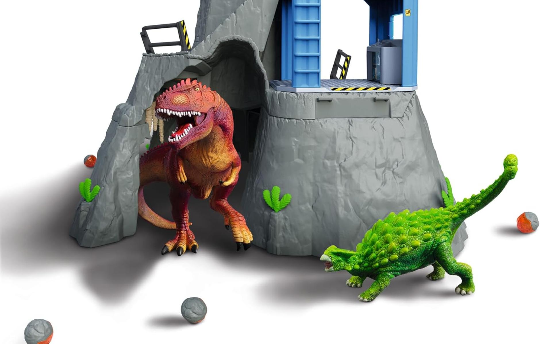 schleich DINOSAURS | Große Vulkan Expedition 42564 | Set inkl. Vulkan mit Ausbruchsfunktion, Yuki, 2 Dino Figuren | tolles Geschenk für Mädchen und Jungen | Dinosaurier Spielzeug ab 3 Jahre | 60 Teile