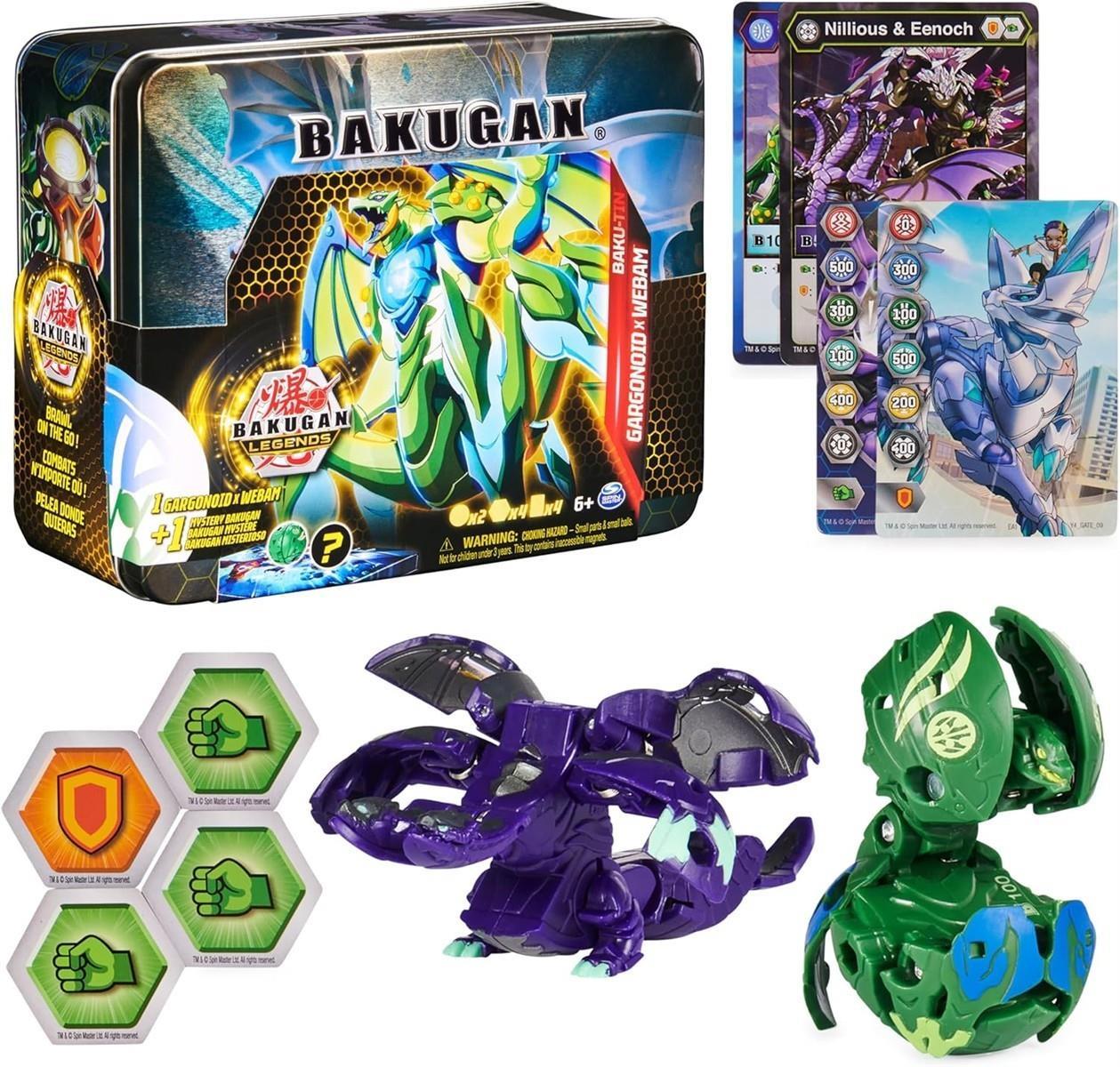 Bakugan 'Legends' 2023 Baku-Tin, hochwertige Metall-Aufbewahrungsbox mit exklusivem Fusions Gargonoid x Webam und einem weiteren Überraschungs-Ball, für Kinder ab 6 Jahren
