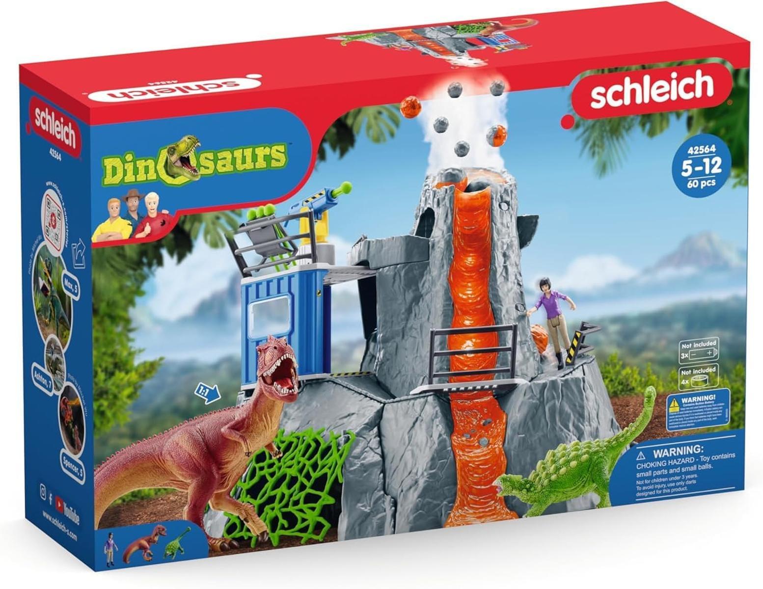 schleich DINOSAURS | Große Vulkan Expedition 42564 | Set inkl. Vulkan mit Ausbruchsfunktion, Yuki, 2 Dino Figuren | tolles Geschenk für Mädchen und Jungen | Dinosaurier Spielzeug ab 3 Jahre | 60 Teile