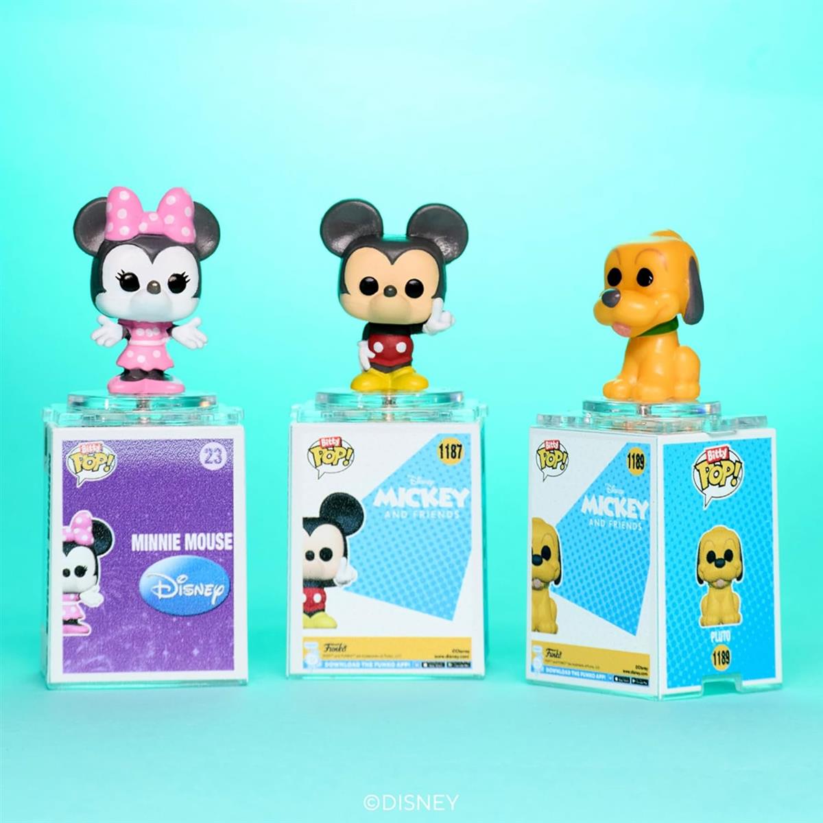 Funko Bitty Pop! Disney - Mickey Mouse, Minnie Mouse (pink Dress), Pluto und eine Überraschungs-Mini-Figur - 0.9 Inch (2.2 cm) Sammlerstück Stapelbares Display-Regal Inklusive - Geschenkidee