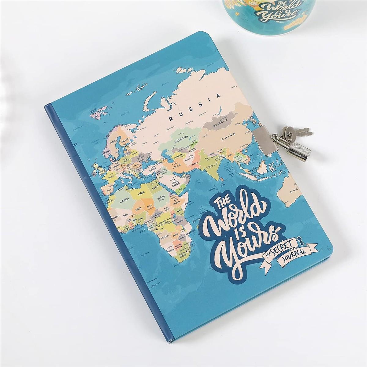 I-TOTAL ® Tagebuch Vorhängeschloss Schlüsseln 80 Seiten blue Maps