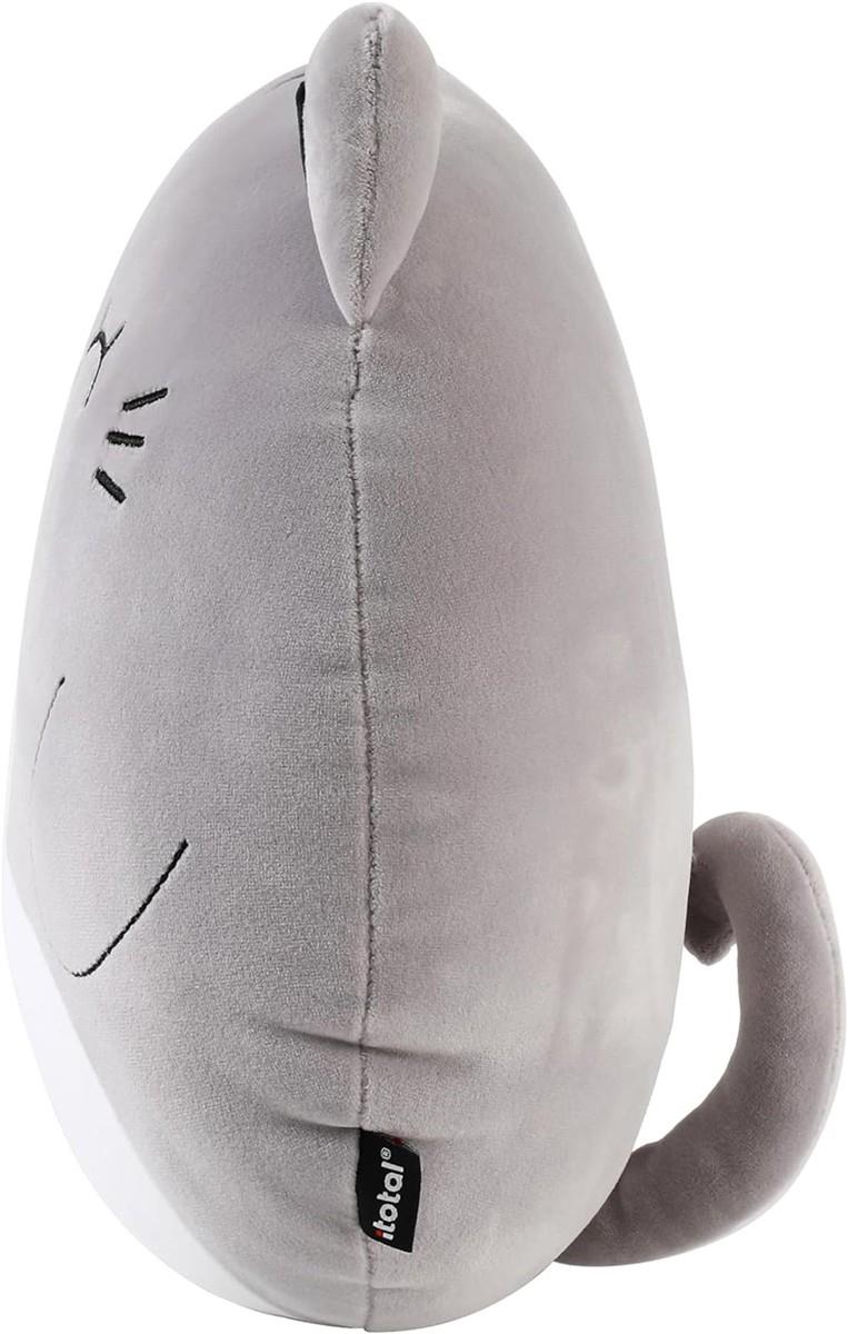 I-TOTAL ® - Dekokissen für Kinder/Wohnzimmer, Flauschiges Stoffkissen in Form graue Katze