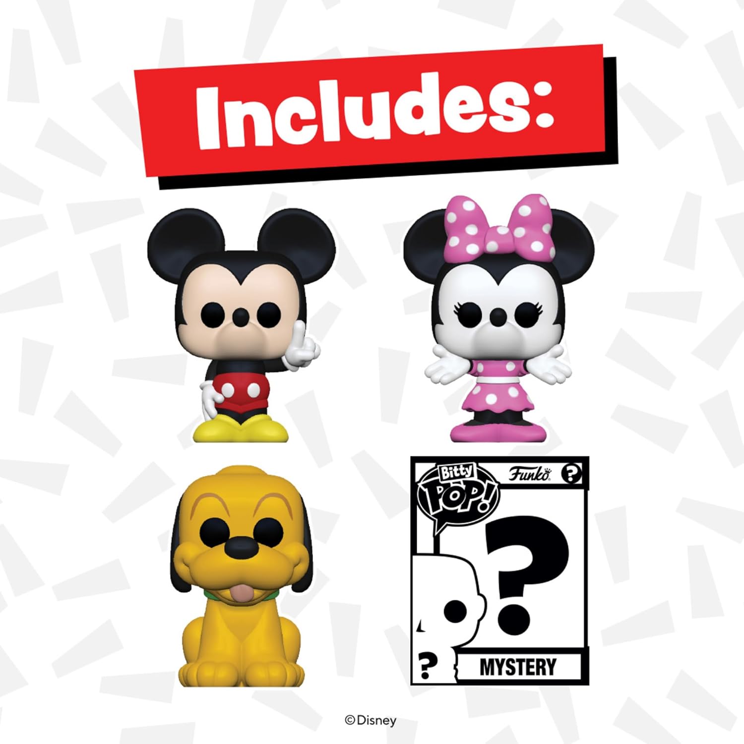 Funko Bitty Pop! Disney - Mickey Mouse, Minnie Mouse (pink Dress), Pluto und eine Überraschungs-Mini-Figur - 0.9 Inch (2.2 cm) Sammlerstück Stapelbares Display-Regal Inklusive - Geschenkidee