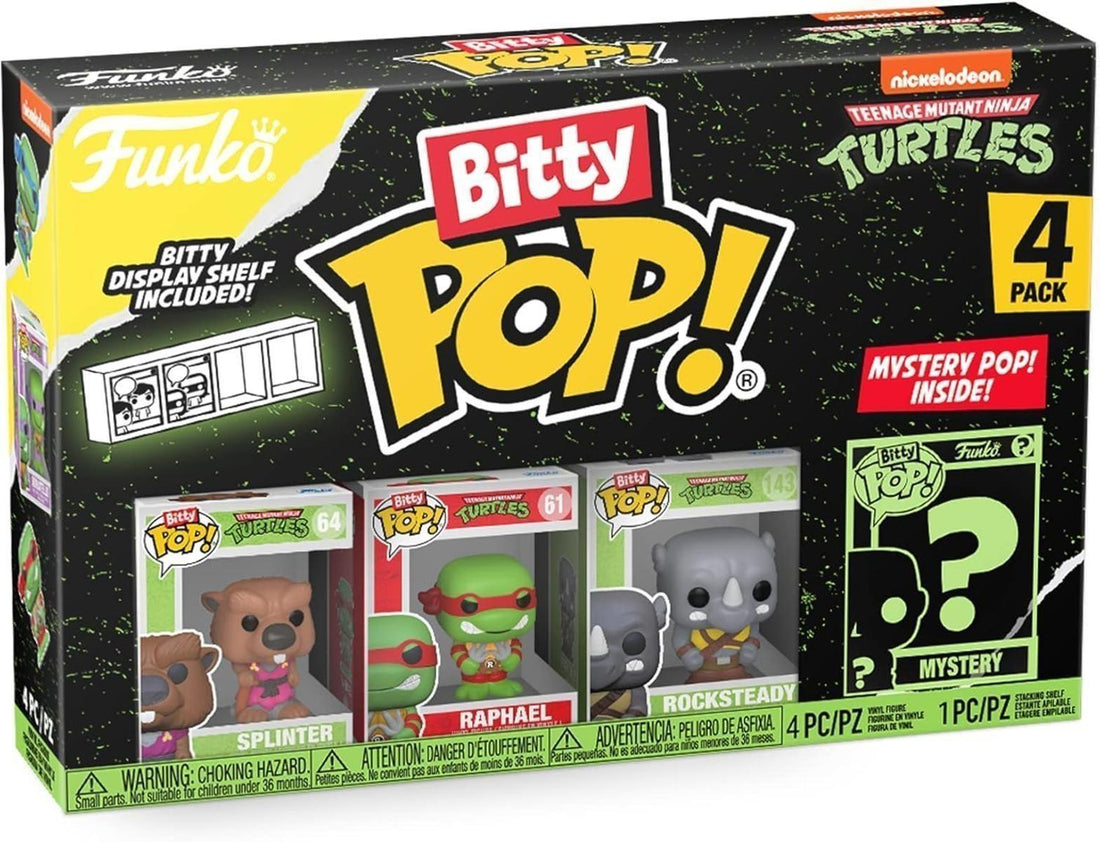 Funko Bitty Pop! Teenage Mutant Ninja Turtles - Splinter, Raphael, Rocksteady und eine Überraschungs-Mini-Figur - 0.9 Inch (2.2 cm) - TMNT Sammlerstück Stapelbares Display-Regal Inklusive - TV Fans