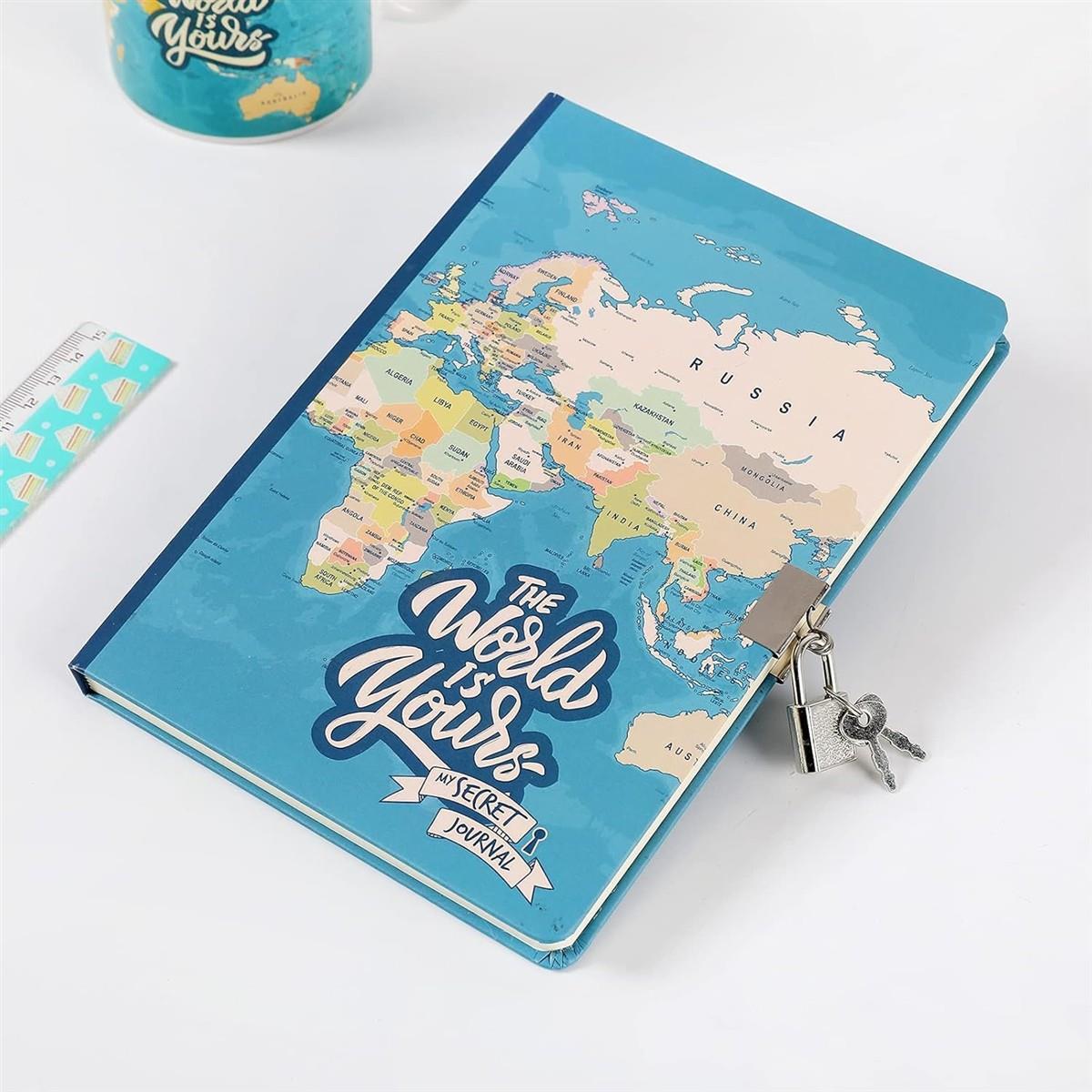 I-TOTAL ® Tagebuch Vorhängeschloss Schlüsseln 80 Seiten blue Maps