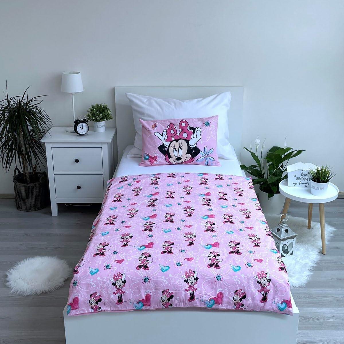 Jerry fabrics Minnie Mouse Bettwäsche Set Minnie Maus Flowers 02'' Baby Bettwäsche 100x135 + 40x60 cm, 100% Baumwolle