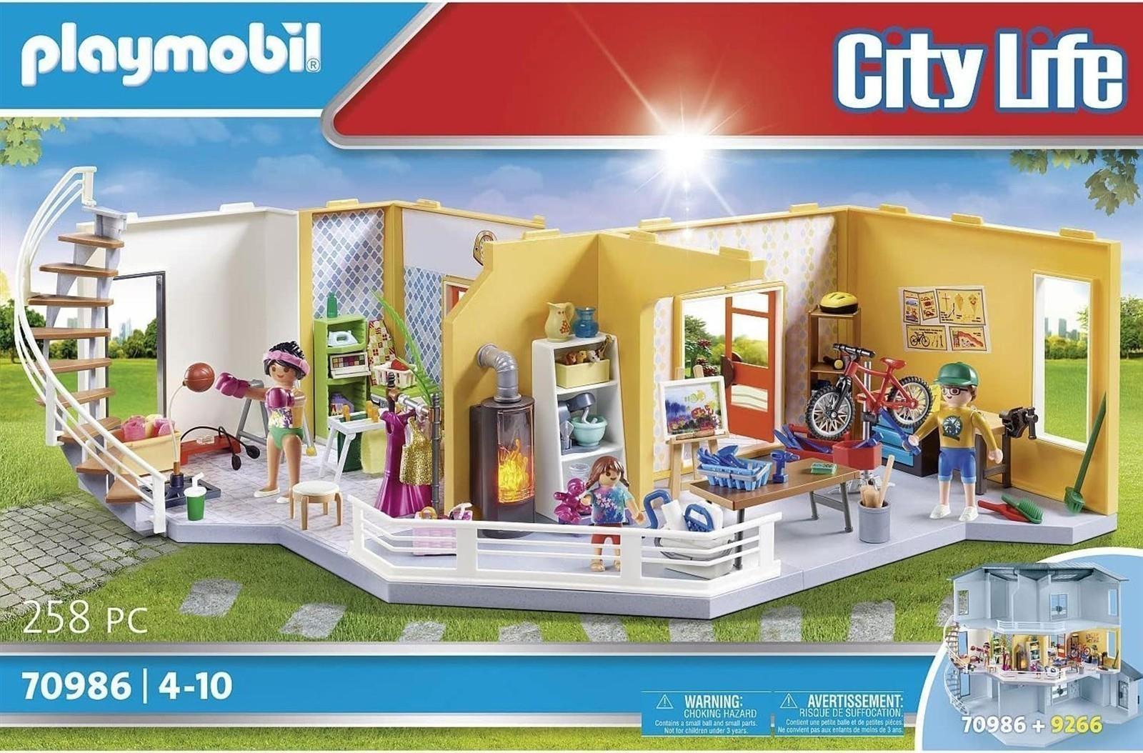 PLAYMOBIL City Life 70986 Etagenerweiterung Wohnhaus, Mit Lichteffekt, Spielzeug für Kinder ab 4 Jahren