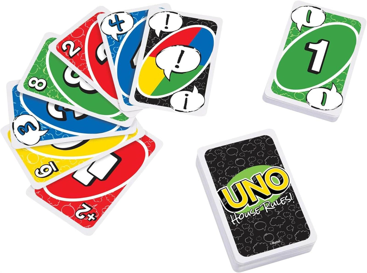Mattel Games UNO House Rules Kartenspiel für Familienabende, Spieleabende, Reisen, Camping und Partys, HRL31