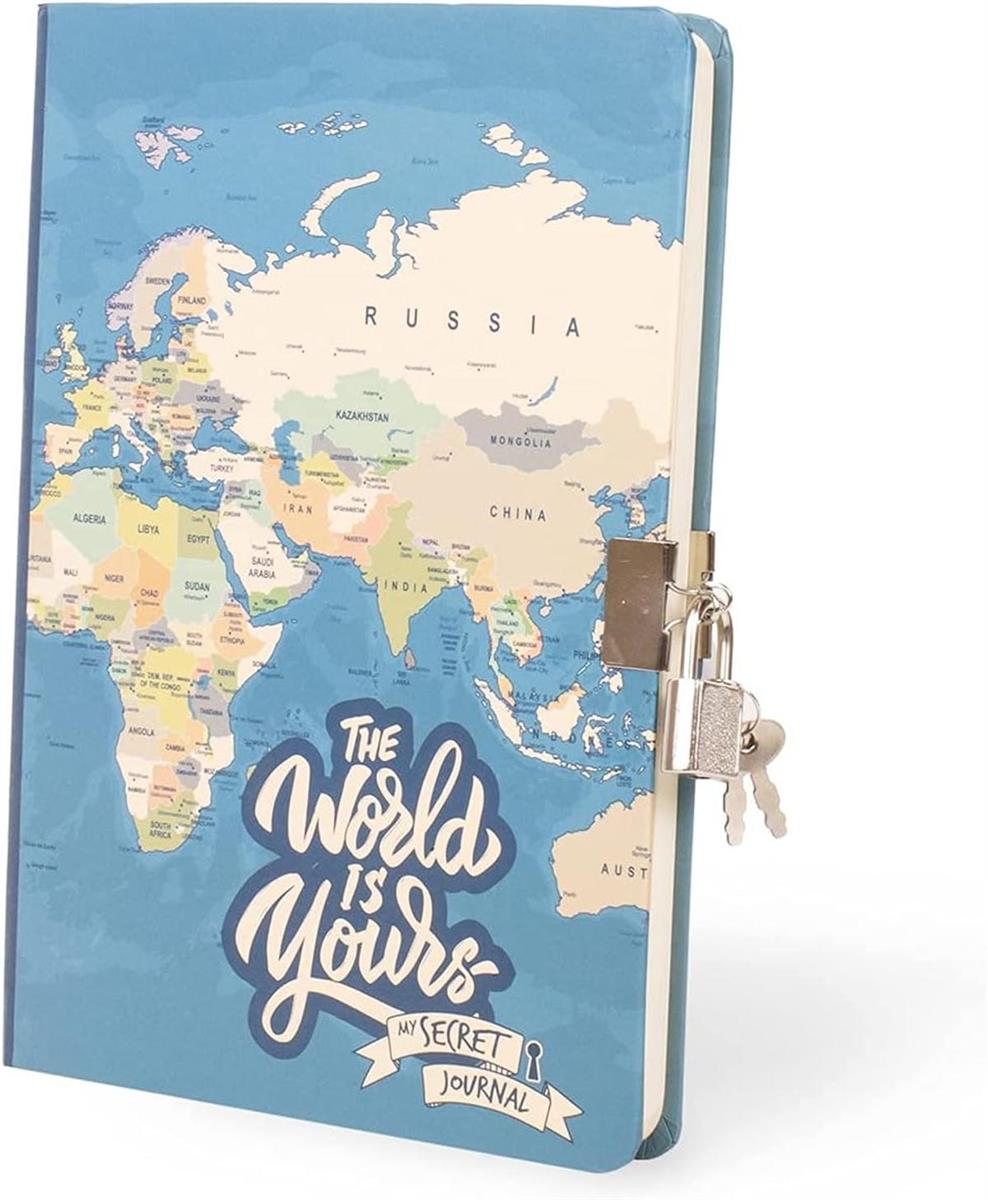 I-TOTAL ® Tagebuch Vorhängeschloss Schlüsseln 80 Seiten blue Maps