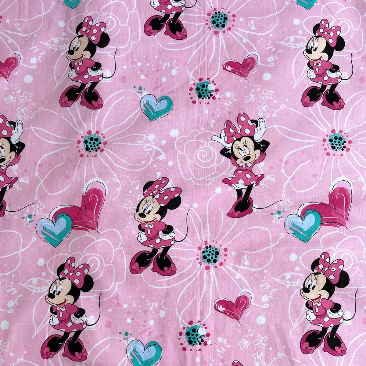 Jerry fabrics Minnie Mouse Bettwäsche Set Minnie Maus Flowers 02'' Baby Bettwäsche 100x135 + 40x60 cm, 100% Baumwolle