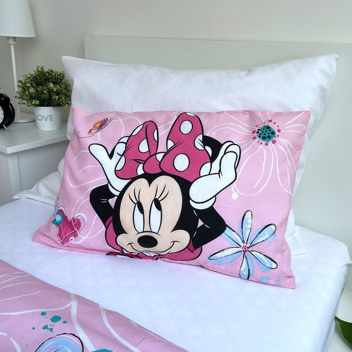 Jerry fabrics Minnie Mouse Bettwäsche Set Minnie Maus Flowers 02'' Baby Bettwäsche 100x135 + 40x60 cm, 100% Baumwolle