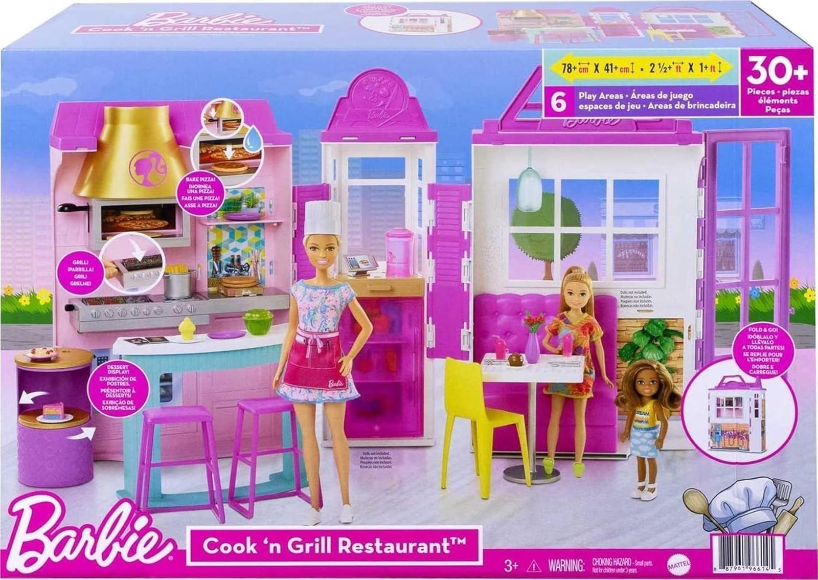 Barbie Cook 'n Grill Restaurant 6 Spielbereiche über 30 Teile Puppenhaus
