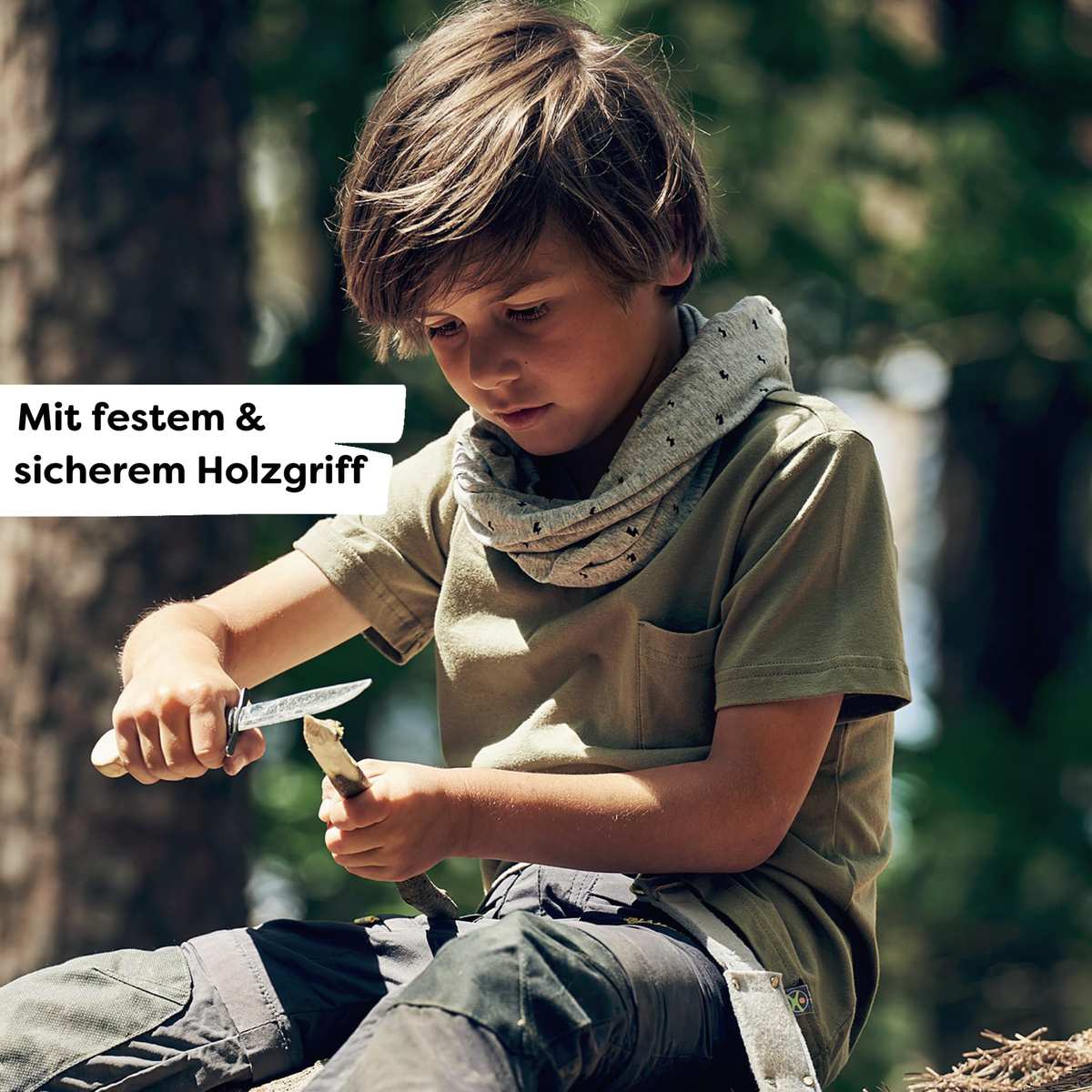 HABA 304245 Terra Kids Outdoormesser, ergonomisches Freizeit und Schnitzmesser, feststehende Klinge aus rostfreiem Stahl, transparent