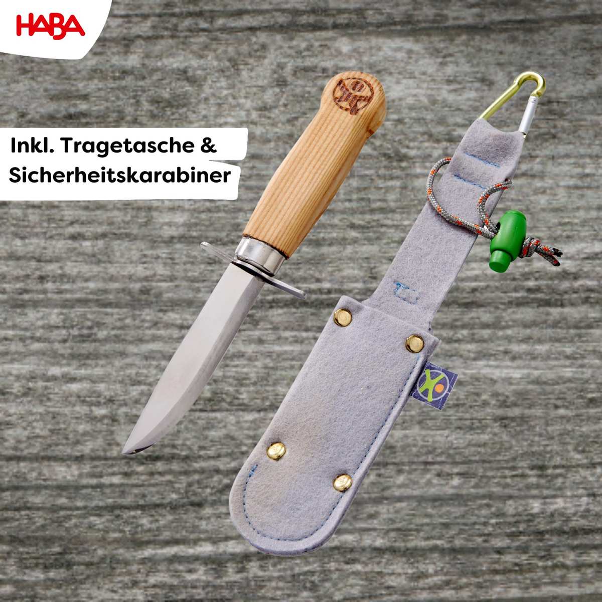 HABA 304245 Terra Kids Outdoormesser, ergonomisches Freizeit und Schnitzmesser, feststehende Klinge aus rostfreiem Stahl, transparent