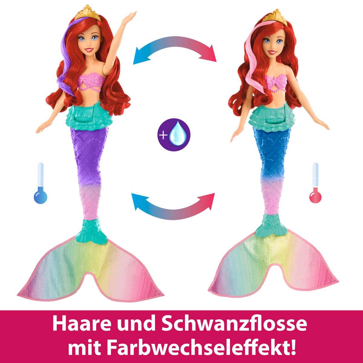 Mattel DISNEY Arielle Meerjungfrau Puppe Farbwechsel + Zubehör u. Freunde Unterwasserabenteuer HPD43 3+
