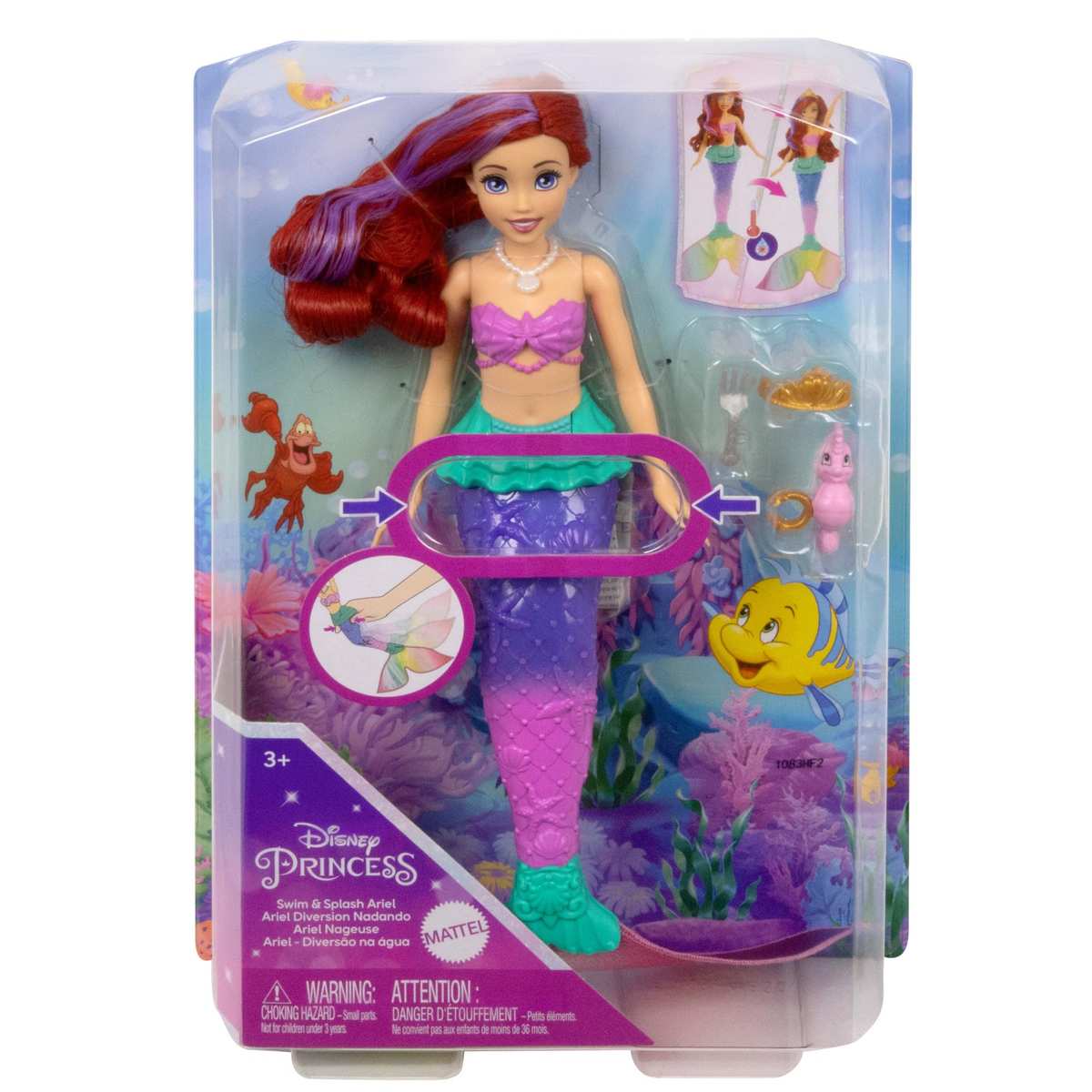 Mattel DISNEY Arielle Meerjungfrau Puppe Farbwechsel + Zubehör u. Freunde Unterwasserabenteuer HPD43 3+