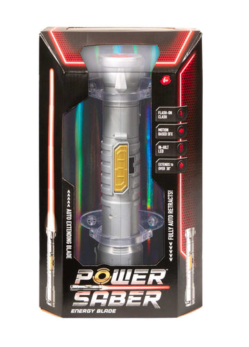 Goliath Power Saber Rot - Laserschwert für Kinder ab 6 Jahren, Automatisch ausziehbar und einziehbar, Realistisches Laserspielzeug, Intergalaktischer Kampf, 30cm/ ausgezogen 90cm, Box Fenster