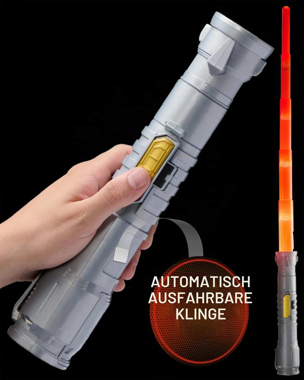Goliath Power Saber Rot - Laserschwert für Kinder ab 6 Jahren, Automatisch ausziehbar und einziehbar, Realistisches Laserspielzeug, Intergalaktischer Kampf, 30cm/ ausgezogen 90cm, Box Fenster