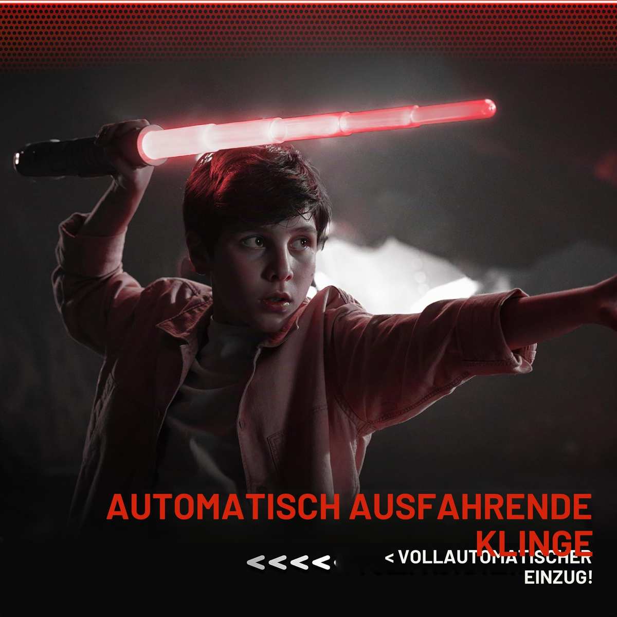 Goliath Power Saber Rot - Laserschwert für Kinder ab 6 Jahren, Automatisch ausziehbar und einziehbar, Realistisches Laserspielzeug, Intergalaktischer Kampf, 30cm/ ausgezogen 90cm, Box Fenster