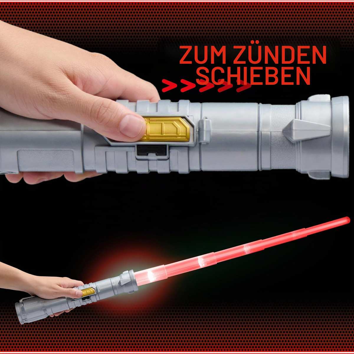 Goliath Power Saber Rot - Laserschwert für Kinder ab 6 Jahren, Automatisch ausziehbar und einziehbar, Realistisches Laserspielzeug, Intergalaktischer Kampf, 30cm/ ausgezogen 90cm, Box Fenster