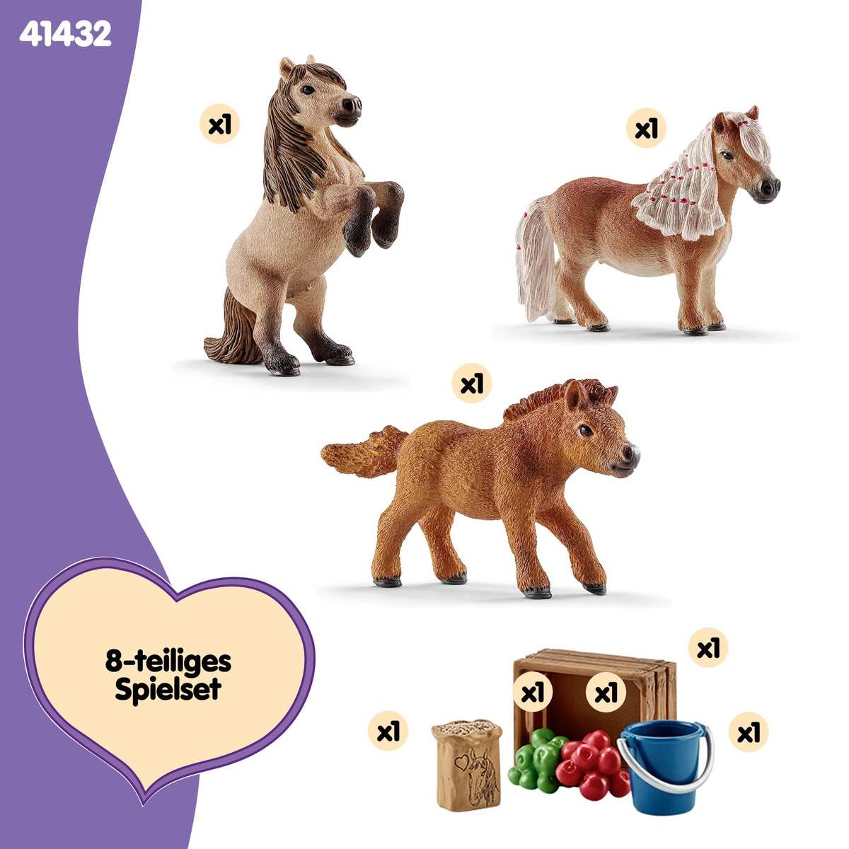 Schleich Horse Club | Mini Shetty Familie 41432 | ab 5 Jahren | 9 Teile | 3 Pony Figuren mit Pferde Zubehör | tolles Geschenk für Mädchen und Jungen | Spielzeug für Kinder