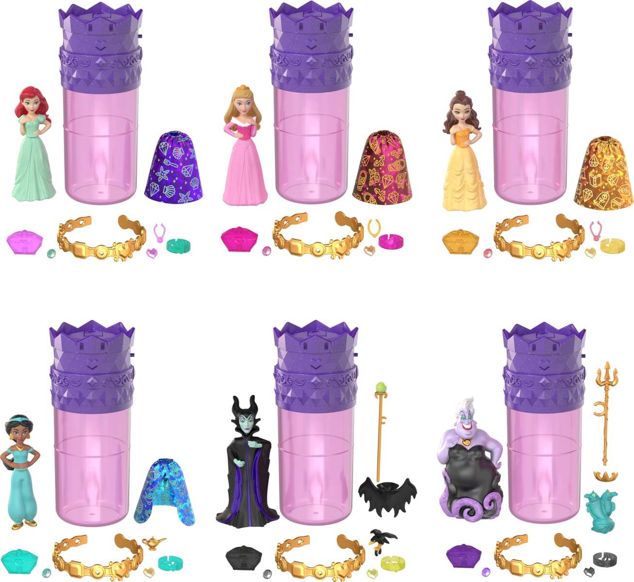 Mattel Disney Princess Toys 6 kleine Puppen-Überraschung königliche Farbenthüllung Armband Puppen können variieren 3+
