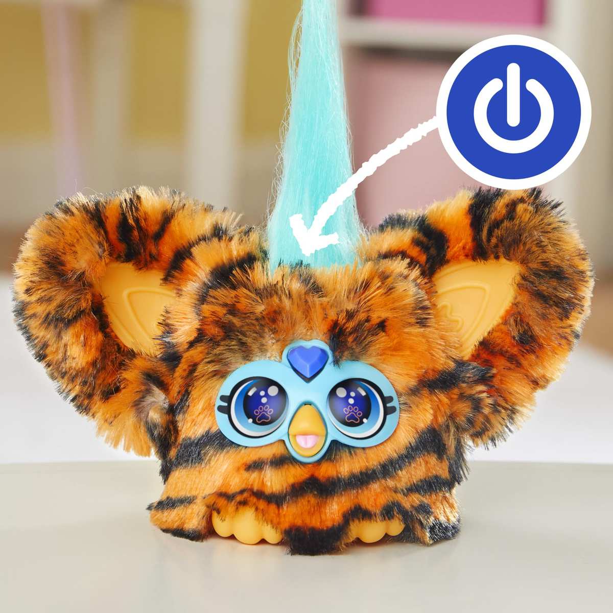 Furby Furblets Ty-Bee elektronisches Plüschtier mit Tiger-Muster Stofftier 6+ mit Musik und Geräuschen und Schlüsselanhänger