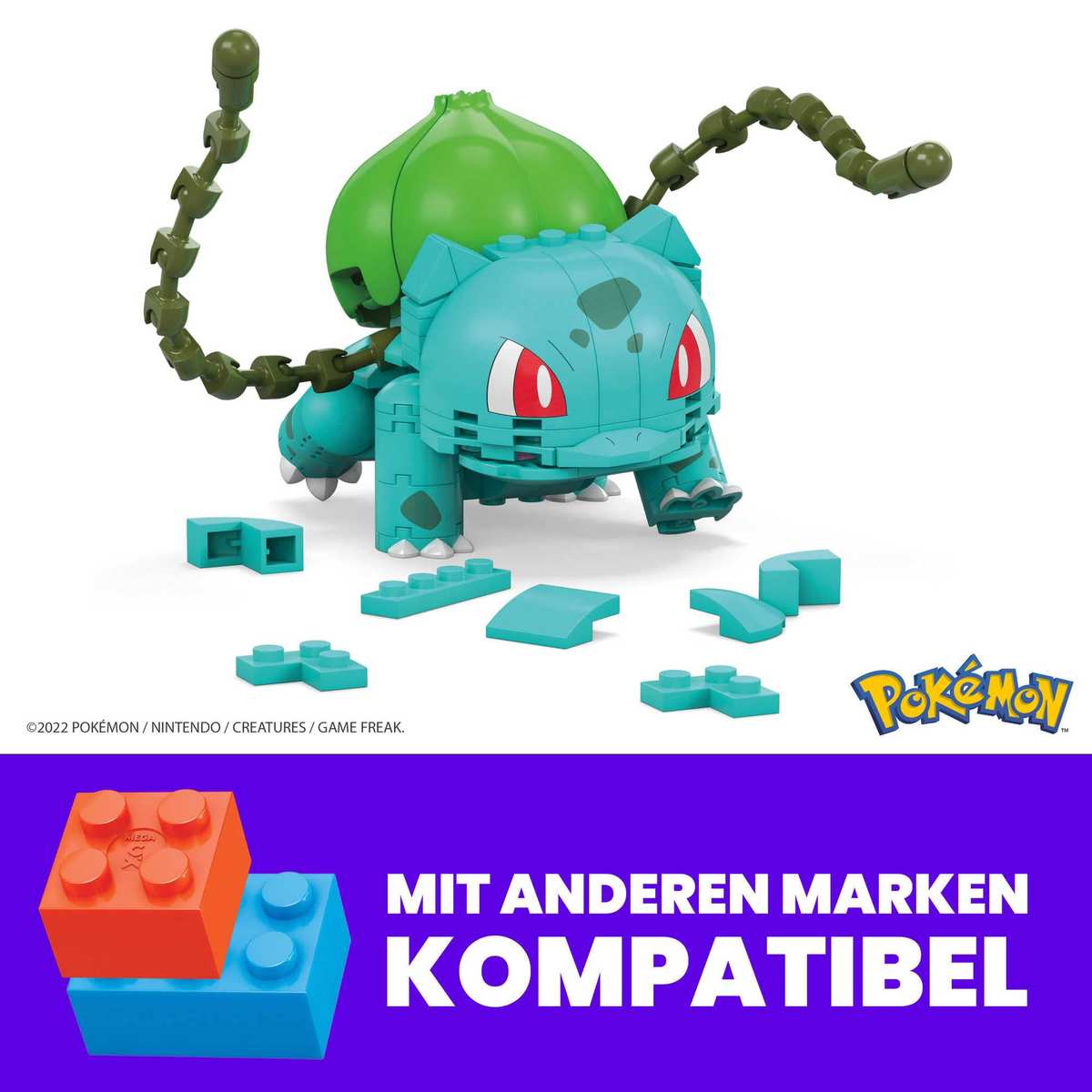 POKÉMON Bisasam Bauset bewegliche Figur 175 tlg., inklusive Pokéball-Stift für Kinder ab 6 Jahren GVK83
