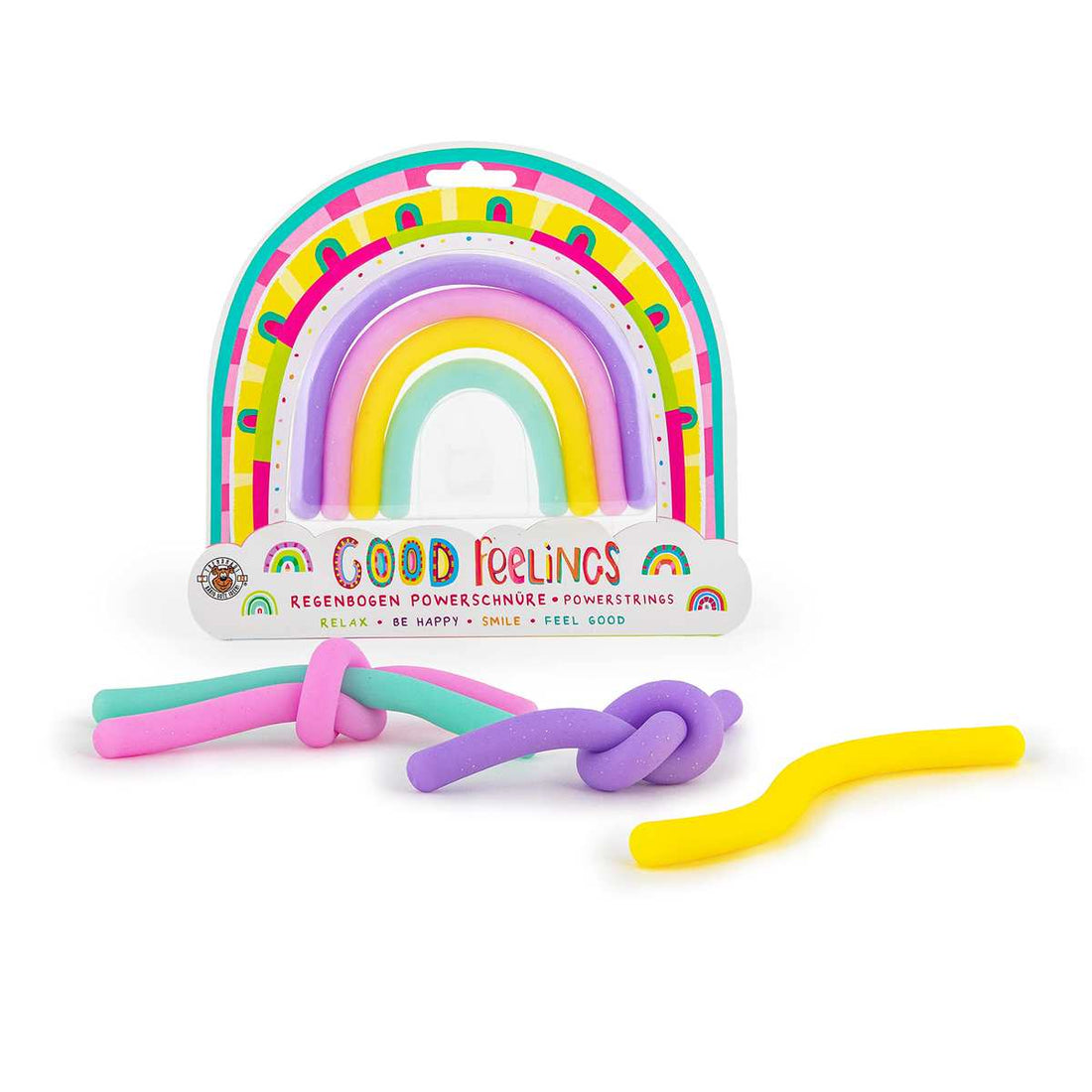 TRENDHAUS Powerschnur Set „Regenbogen“ mit Glitzer, 4 Stück, Sensorik-Spielzeug für Kinder