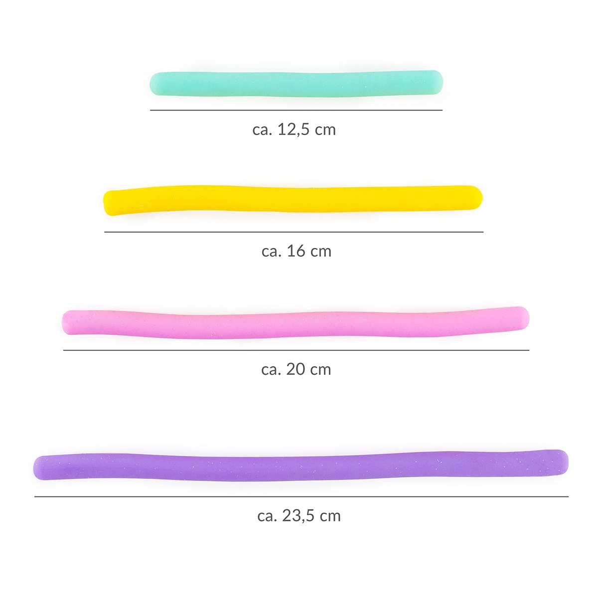 TRENDHAUS Powerschnur Set „Regenbogen“ mit Glitzer, 4 Stück, Sensorik-Spielzeug für Kinder