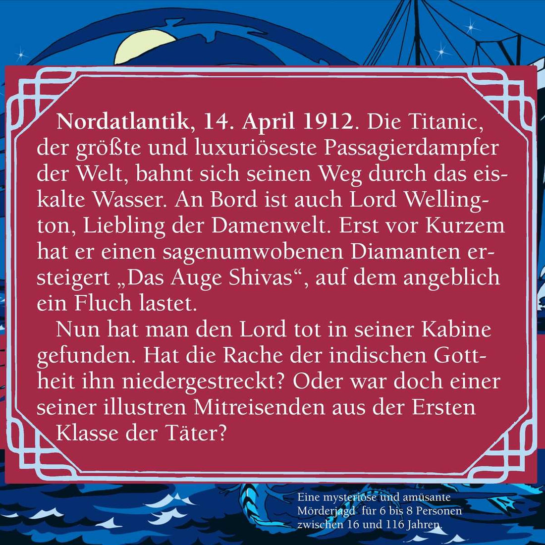 Mörderische Dinnerparty Totentanz auf der Titanic Krimidinner für Zuhause 6-8 Personen