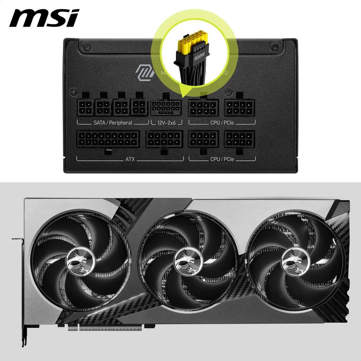 MSI MAG A850GLS PCIE5 Netzteil, 850W, 80 Plus Gold, ATX 3.1, PCIe 5.1 GPU Support, Native 12V-2x6, Zweifarbiger 12V-2x6 Anschluss, ATX PSU, Modulare Kabel