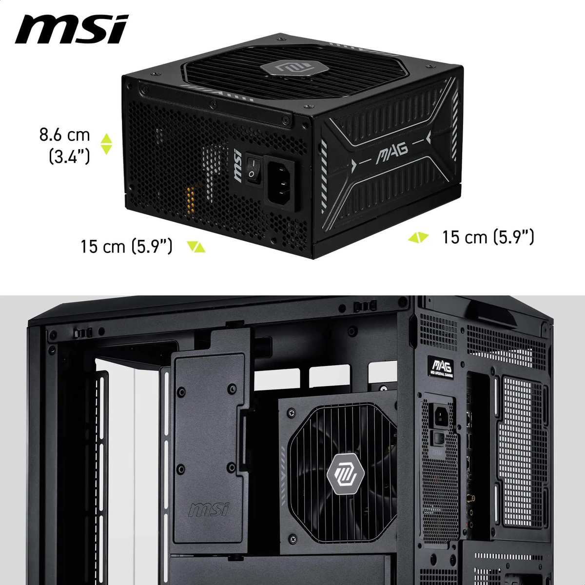 MSI MAG A850GLS PCIE5 Netzteil, 850W, 80 Plus Gold, ATX 3.1, PCIe 5.1 GPU Support, Native 12V-2x6, Zweifarbiger 12V-2x6 Anschluss, ATX PSU, Modulare Kabel