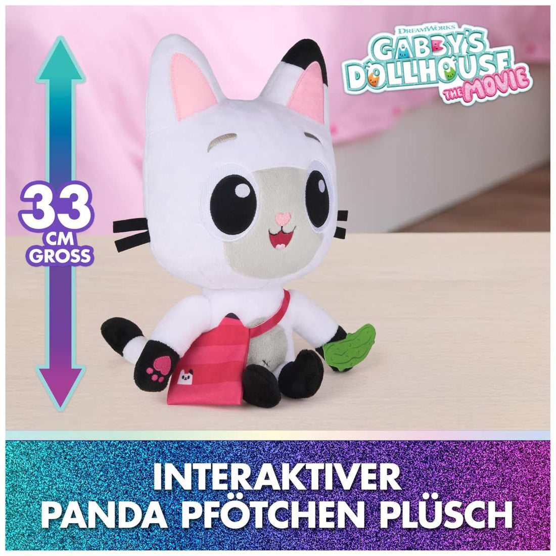 DREAMWORKS GABBY'S DOLLHOUSE: DER FILM Interaktiver Plüsch Panda Pfötchen 33cm Tasche + Zubehör 3+